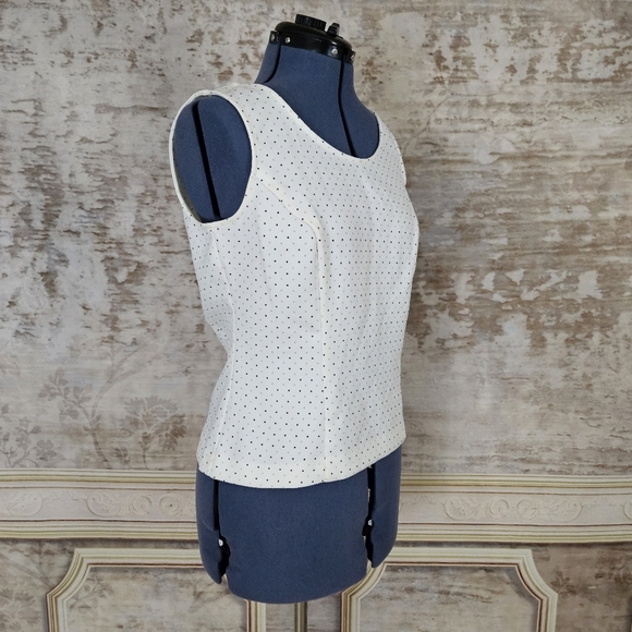 Vintage 90s Y2K Tank Top Shell Beige Polka Dot Blouse Fitted 1990s 2000s R&K M - Picture 3 of 6
